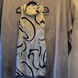 Retro cowl neck dress from Banana Republic. Green grey black white